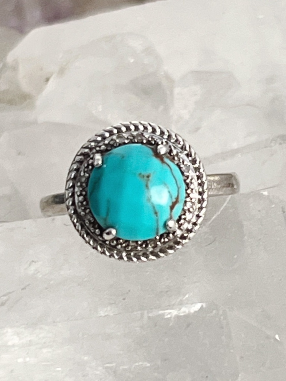 Lovely Turquoise Pave Crystal Sterling Ring Perfect Holiday Pressie!